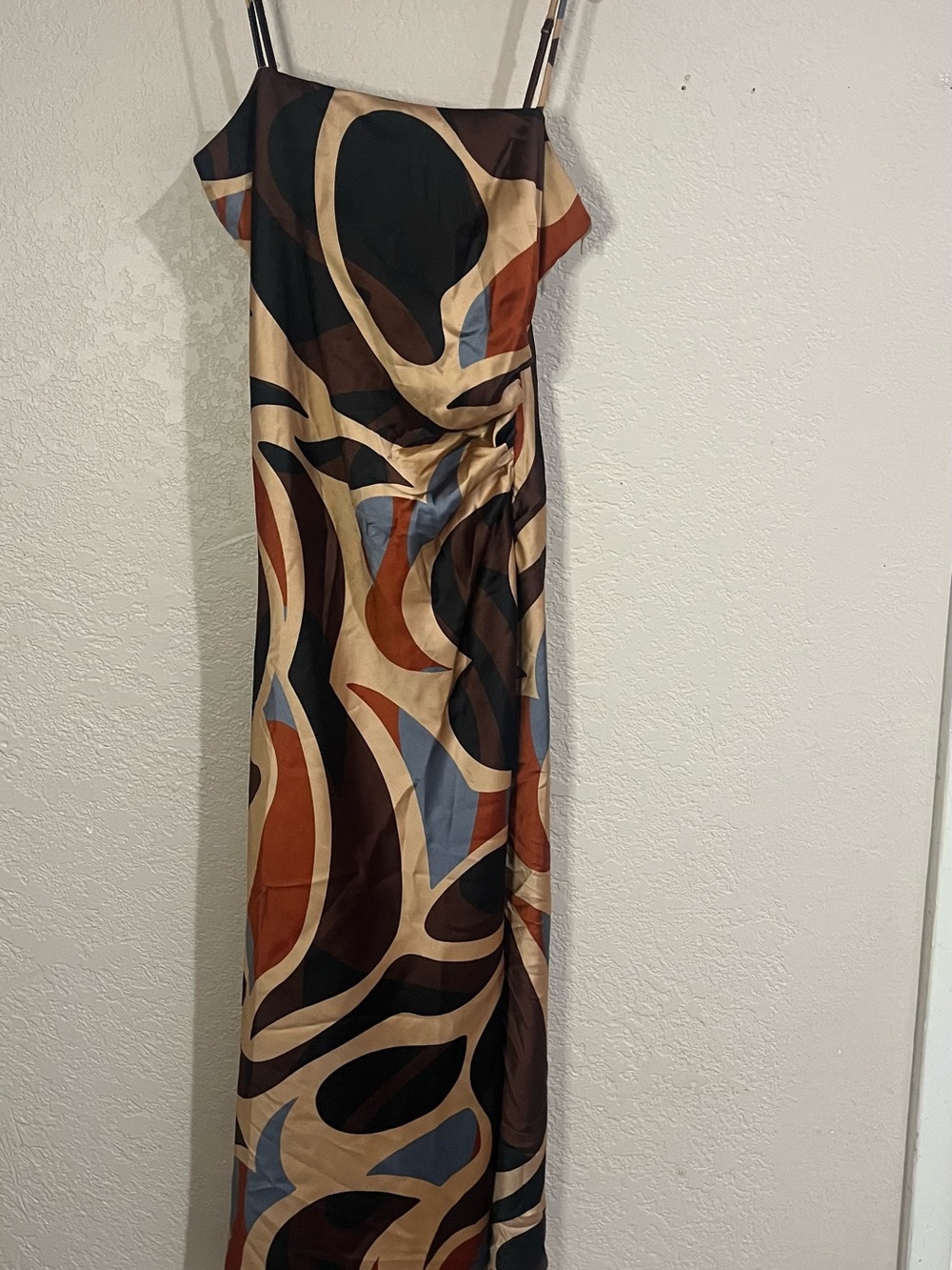 House of Harlow 1960 Abstract Print Slip Dress in Tan, Brown & Blue